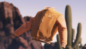 Digital representation of the limited edition varsity jacket released by Louis Vuitton.